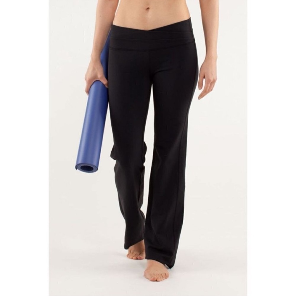 Lululemon Astro Black Criss Cross Waistband Flared Leg Yoga Pants
